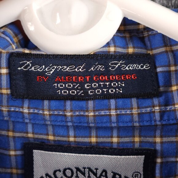 Faconnable Button-Down Cotton Check Blue XL Shirt Mens Pocket Long Sleeve Adult - Picture 7 of 13